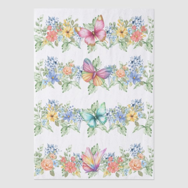 Mousseline Papier découpage Fleurs pastel et papillons (Recto)