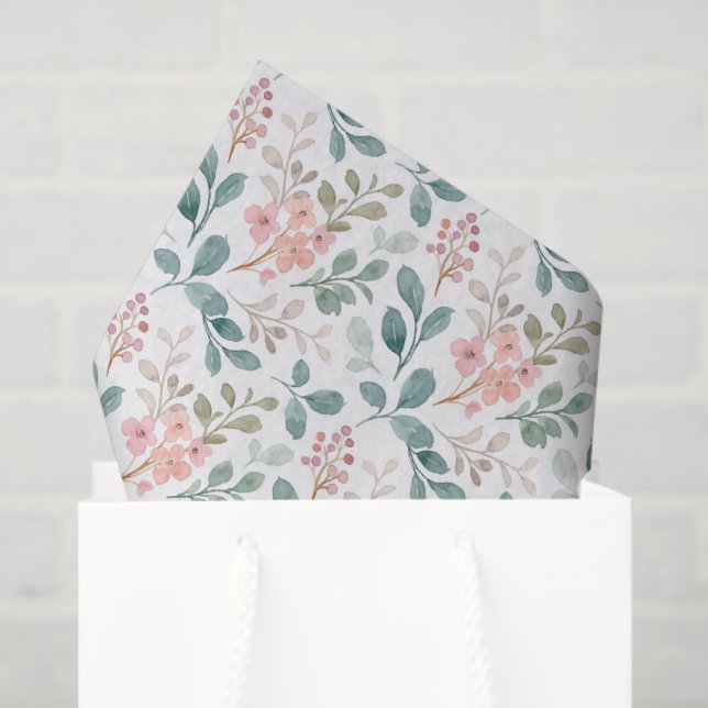 Mousseline Papier découpage floral vert pêche, botanique (Sac cadeau)