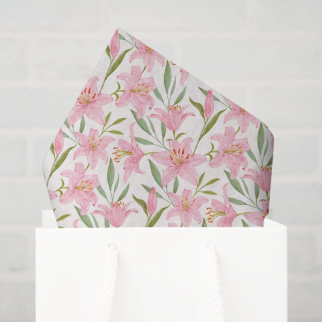 Mousseline Papier découpage lis roses, floral (Sac cadeau)