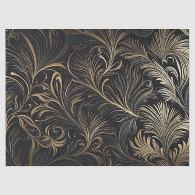 Mousseline Papier Découpage Or Royal sur Fond Noir (Recto)