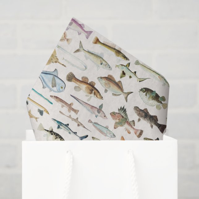 Mousseline Papier découpage poisson, faune marine (Sac cadeau)