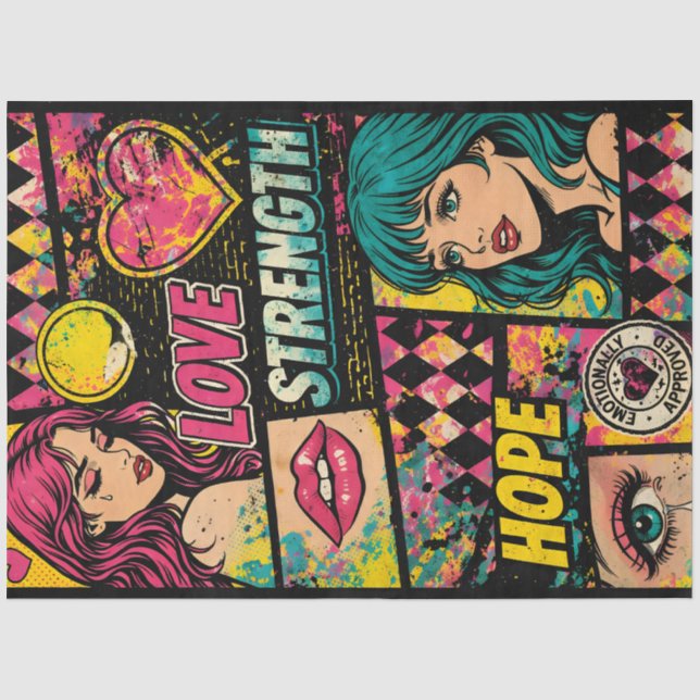 Mousseline Papier Découpage Pop Art Comique Amour Force Espoi (Recto)