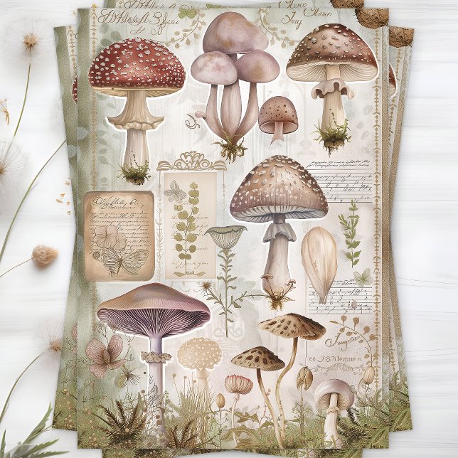 MOUSSELINE PAPIER DECOUPAGE POUR DECOUPAGE AUX CHAMPIGNONS SA (WILD MUSHROOMS DECOUPAGE TISSUE PAPER)