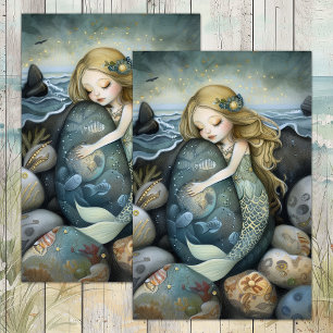 MOUSSELINE PAPIER DECOUPAGE POUR FILLE SIRENE ENDORMIE