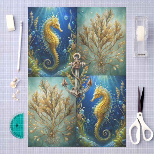 Mousseline Papier découpage Scénique Océan Algues, Hippocampe (Artisanat)