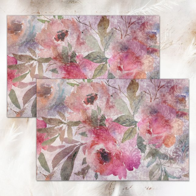 MOUSSELINE PAPIER DECOUPAGE TISSU FLEUR BOHO GRUNGE (BOHO GRUNGE FLORAL COLLAGE DECOUPAGE TISSUE PAPER)