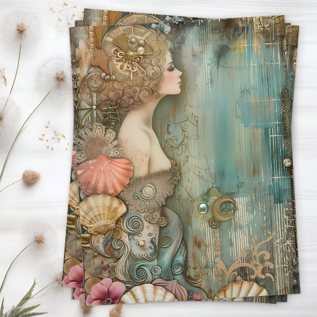 MOUSSELINE PAPIER DECOUPAGE TISSU SIRÈNE (MERMAID DECOUPAGE TISSUE PAPER)