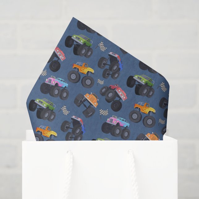Mousseline Papier découpé camion monstre, grande roue (Sac cadeau)