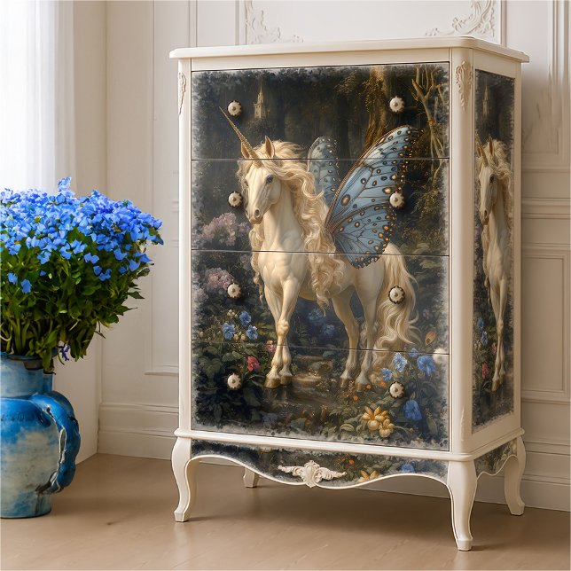 Mousseline Papier Découpe Licorne à Ailes de Papillon Bleu  (Créateur téléchargé)