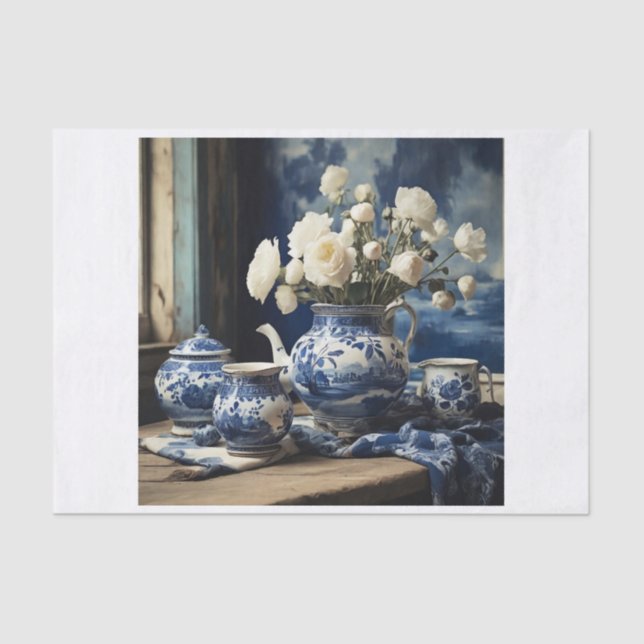 Mousseline Papier Delft bleu decoupage tissue (Recto)
