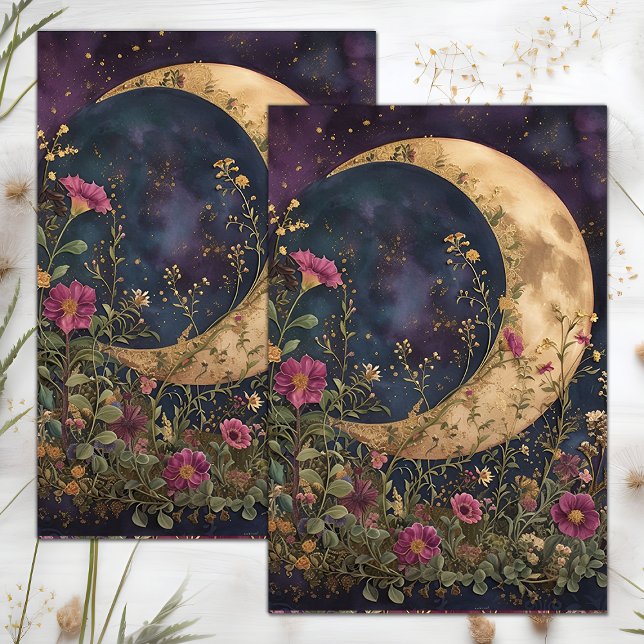 MOUSSELINE PAPIER EN TISSU DE DÉCOUPAGE DE JARDIN DE LUNE CRÉ (CRESCENT MOON GARDEN DECOUPAGE TISSUE PAPER)