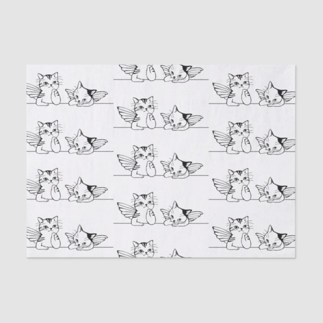 MOUSSELINE PAPIER EN TISSU NOIR ET BLANC DE CHAT ANGELS (Recto)