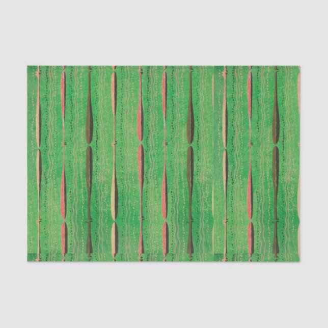 MOUSSELINE PAPIER EN TISSU VERT MOTIF EN BOIS JAPONAIS (Recto)