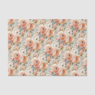 Mousseline Papier floral aquarelle crème pêche élégant