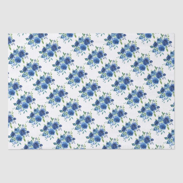 Mousseline Papier floral bleu marine (Recto)