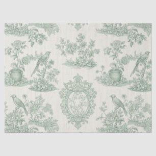 Mousseline Papier Floral et Motif Oiseau Toile Vert Menthe