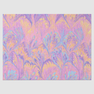 MOUSSELINE PAPIER MARBRÉ, MOTIF ABSTRACT DE PAON ROSE BLEU