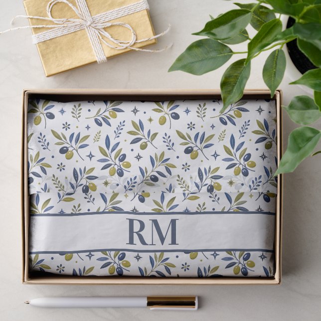 Mousseline Papier Monogramme à Motif d'Olive de Style Campagn (Cadeau)