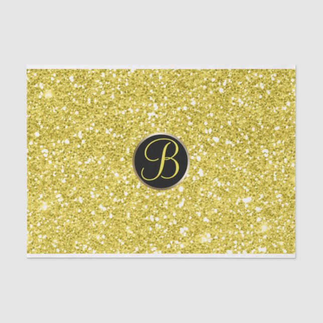 Mousseline Papier Monogramme Initial Pailleté Jaune Brillance (Recto)