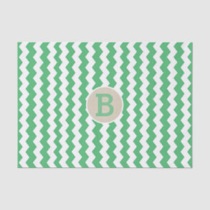 Mousseline Papier Monogramme Initiale à Motif Chevron Vert Bl