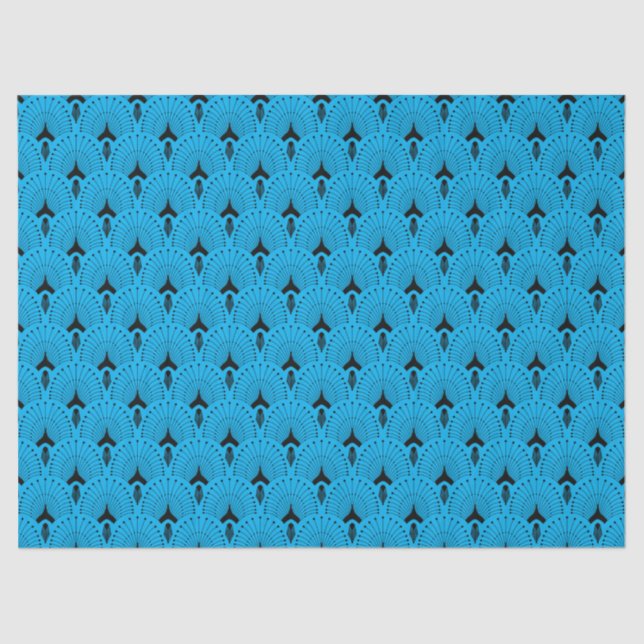 Mousseline Papier motif art déco noir et bleu (Recto)