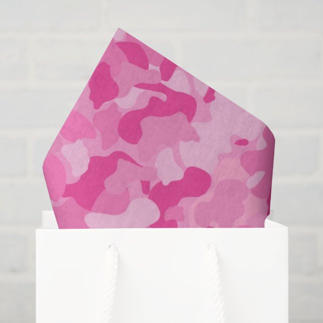 Mousseline Papier motif camo fille rose (Sac cadeau)