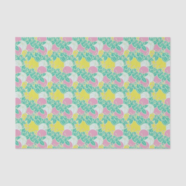 Mousseline papier motif moderne feuille, bourgeon et fleur (Recto)