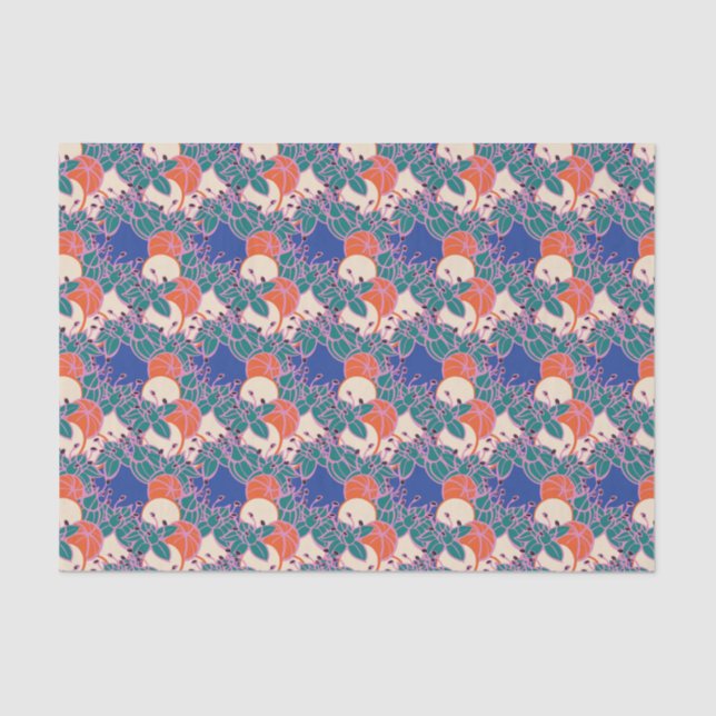 Mousseline papier motif moderne feuille, bourgeon et fleur (Recto)