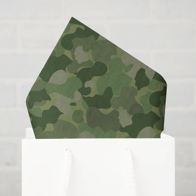 Mousseline papier motif pour bébé garçon vert camo (Sac cadeau)