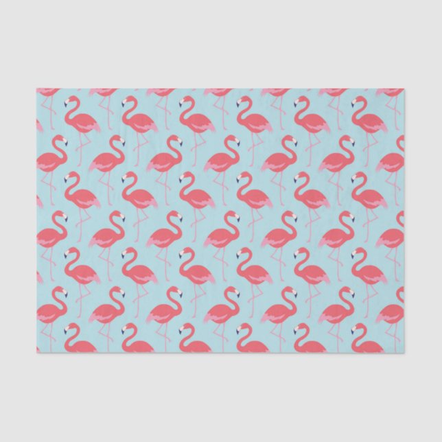 Mousseline Papier motif rose flamingo bleu (Recto)
