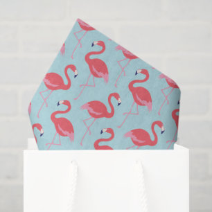 Mousseline Papier motif rose flamingo bleu