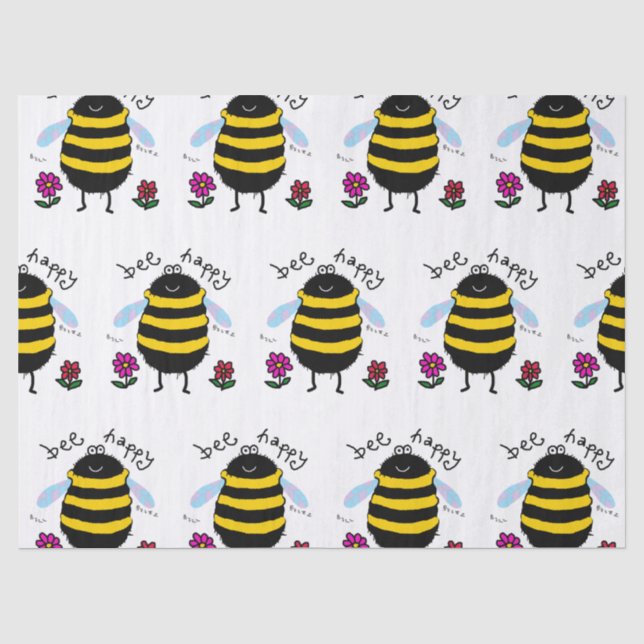 Mousseline Papier mouchoir abeille heureuse mignon (Recto)