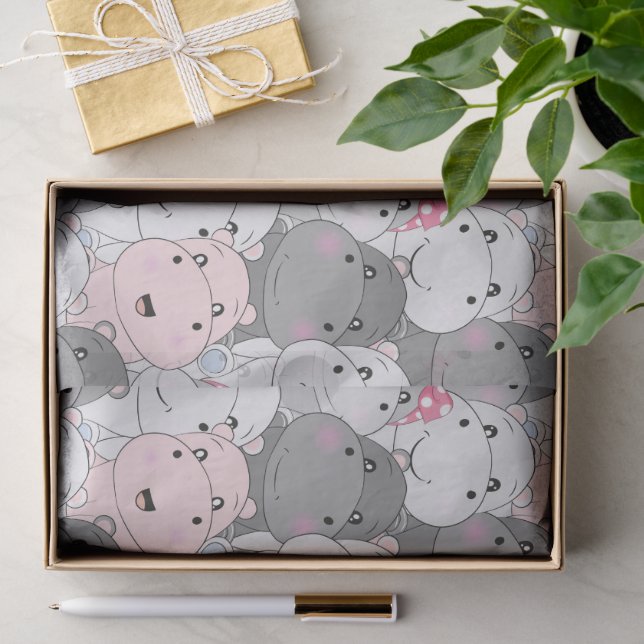 Mousseline Papier mouchoir avec de petits hippopotames mignon (Cadeau)