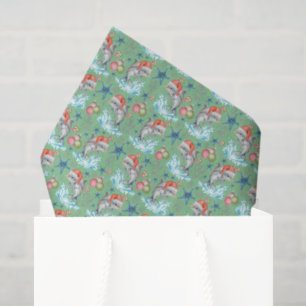 Mousseline Papier mouchoir de Noël dauphin en vert