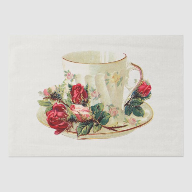 Mousseline PAPIER MOUSSELINE: TEACUP vintage ET FLEURS (Recto)