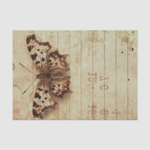 Mousseline Papier numérique papillon sépia décoloré et en dét
