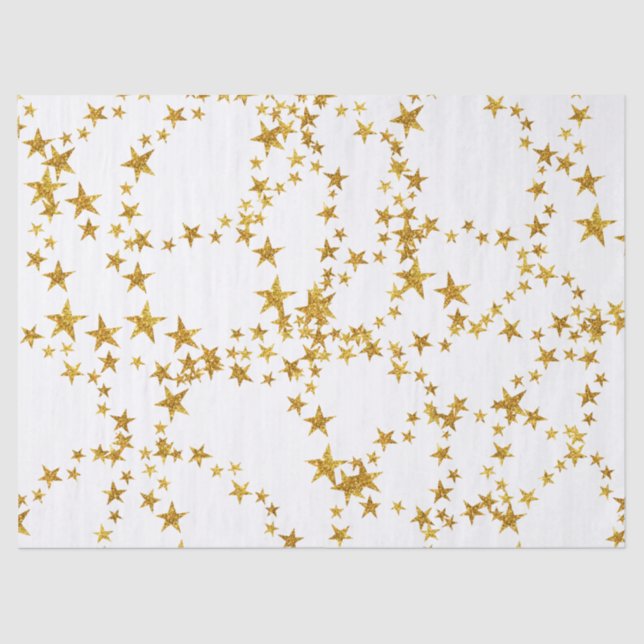 Mousseline Papier papier tissu simple Gold et White Star (Recto)