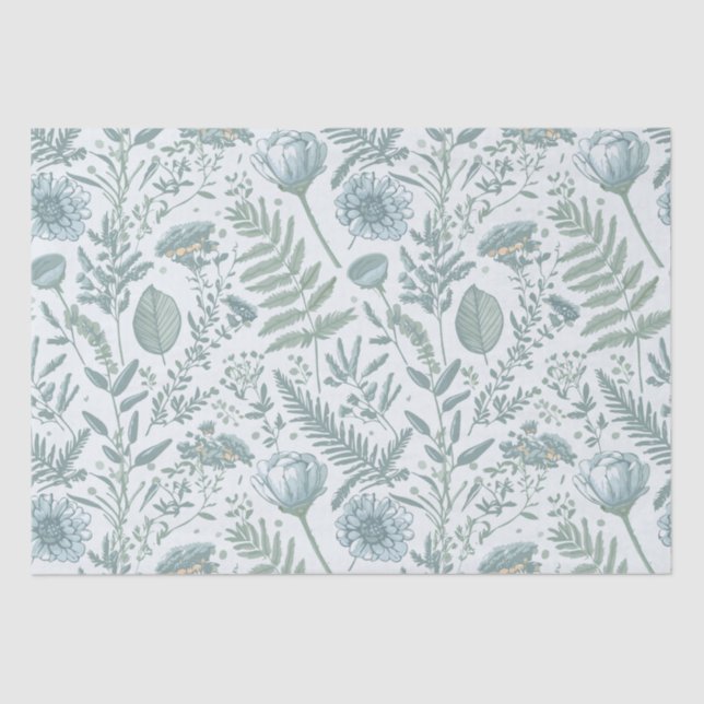Mousseline Papier peint bleu Floral (Recto)