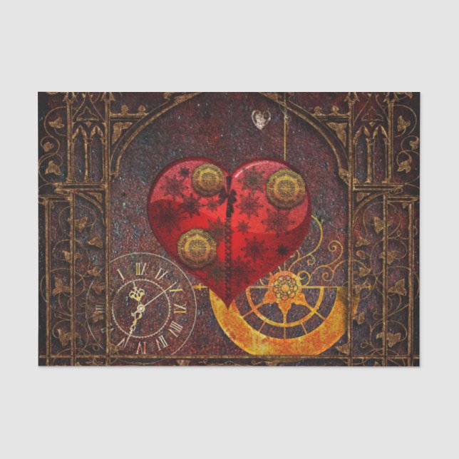 Mousseline Papier peint Coeurs Steampunk vintage (Recto)