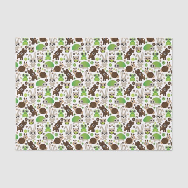 Mousseline papier peint d'animal de lapin de tortue de cerfs (Recto)