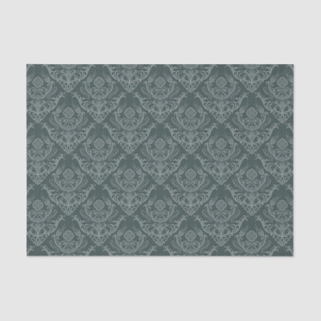 Mousseline Papier peint floral vert de luxe de damassé (Recto)