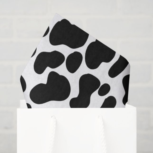 Mousseline Papier peint imitation vache noire et blanche (Sac cadeau)
