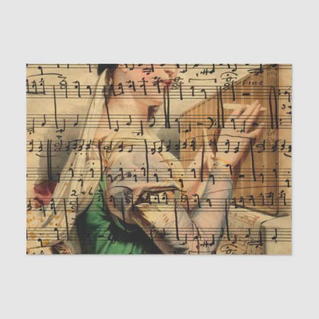 Mousseline Papier peint victorien de feuille de musique (Recto)