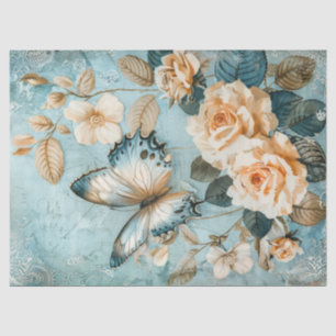 Mousseline Papier rose chic Shabby et papillon
