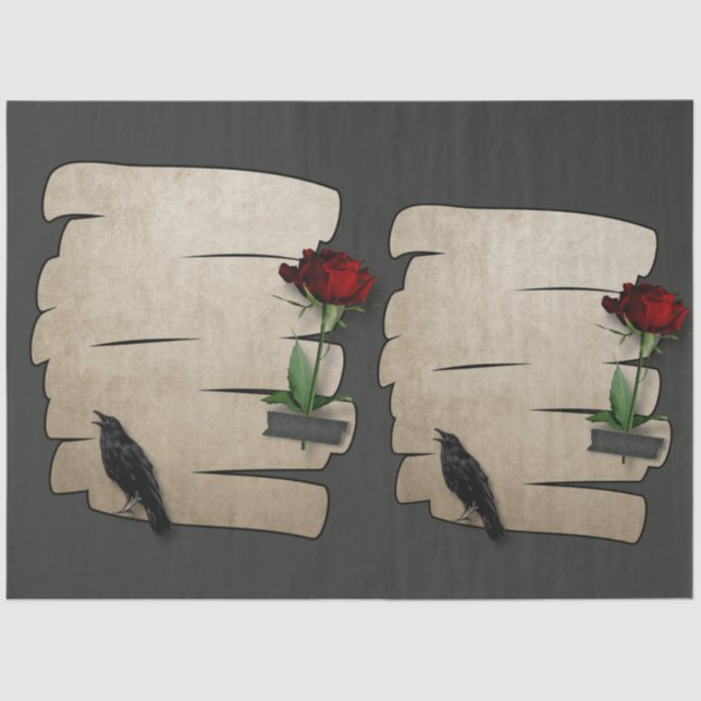 Mousseline Papier Rose corbeau gothique 20x30 Découpage  (Recto)