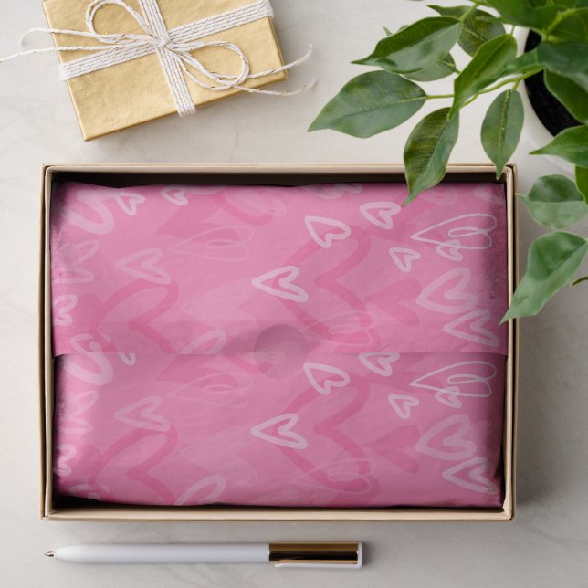 Mousseline Papier Tissu à Motif de Cœurs Roses Rêveurs (Cadeau)