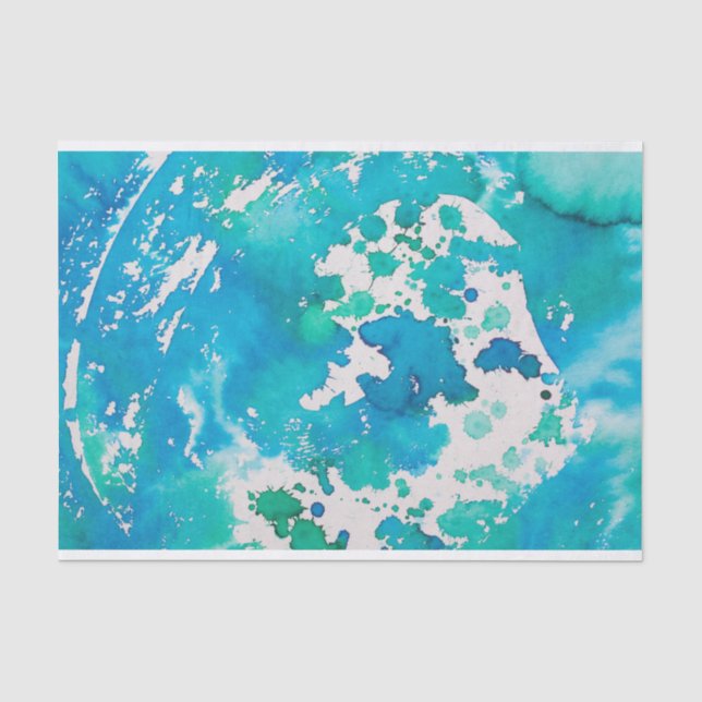 Mousseline papier tissu abstrait bleu vert (Recto)