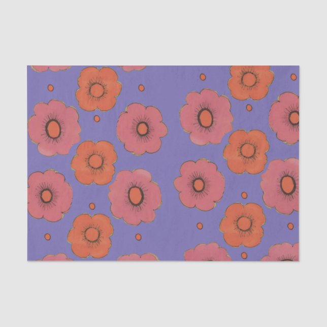 Mousseline Papier Tissu Afro Poppies (Recto)