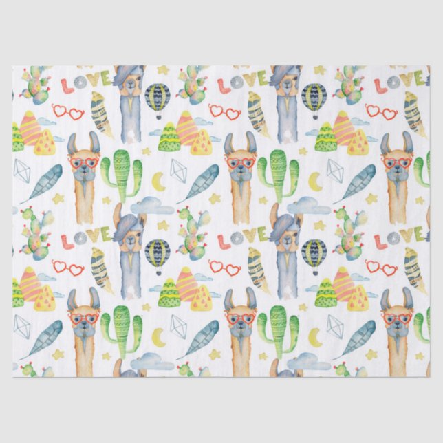 Mousseline Papier Tissu Amour Lama (Recto)