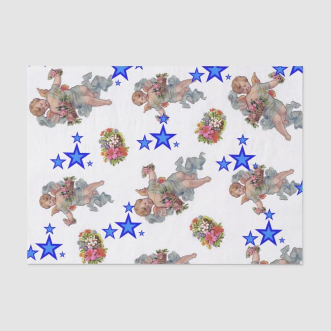 Mousseline Papier Tissu Angel Blue Stars (Recto)